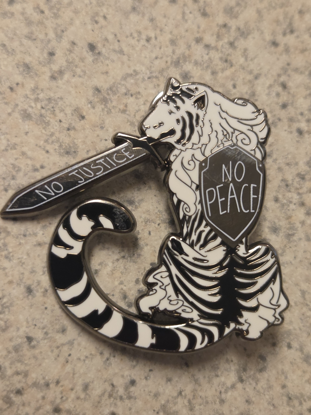 Marachi Studios White Tiger 'No Justice No Peace' Enamel Pin - Rare Indie Art